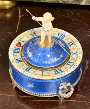 Gubelin Silver and Guilloche Enamel Annular Dial Desk Clock