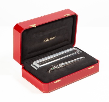 Cartier Panthere Sterling Silver, Spinel and Onyx Fountain Pen, Limited Edition