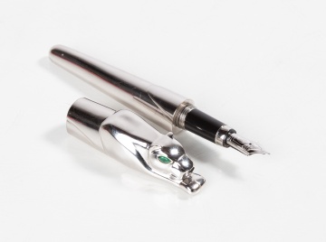 Cartier Panthere Sterling Silver, Spinel and Onyx Fountain Pen, Limited Edition