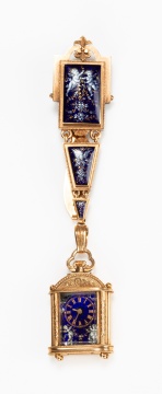 French 18K Gold and Enamel Chatelaine Watch in the Form of a Carriage Clock