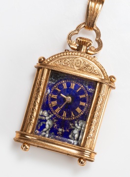 French 18K Gold and Enamel Chatelaine Watch in the Form of a Carriage Clock