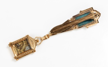 French 18K Gold and Enamel Chatelaine Watch in the Form of a Carriage Clock