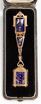 French 18K Gold and Enamel Chatelaine Watch in the Form of a Carriage Clock