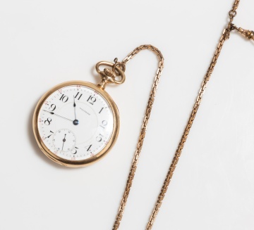 Waltham 'Royal' 14K Gold Open-Face Pocket Watch with Gold-Filled Chain
