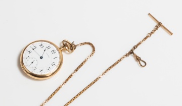 Waltham 'Royal' 14K Gold Open-Face Pocket Watch with Gold-Filled Chain