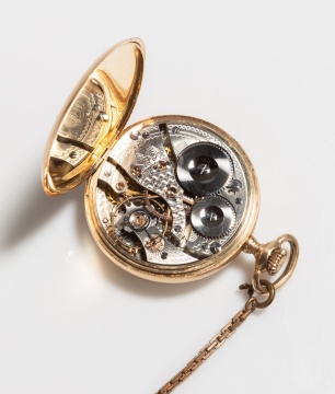 Waltham 'Royal' 14K Gold Open-Face Pocket Watch with Gold-Filled Chain