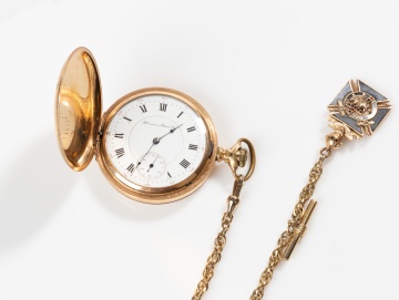 Hampden Gold-Filled Hunter Case Pocket Watch with Knights Templar Fob