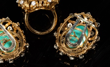 Mauboussin 18K Gold, Turquoise and Diamond Ring and Earclips