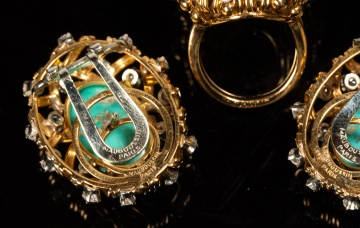 Mauboussin 18K Gold, Turquoise and Diamond Ring and Earclips