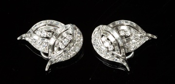 Pair of Tiffany & Co. Approximately 6 Carat Diamond and Platinum Leaf Earclips