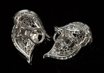 Pair of Tiffany & Co. Approximately 6 Carat Diamond and Platinum Leaf Earclips