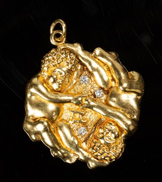 18K Gold and Diamond Gemini Zodiac Pendant