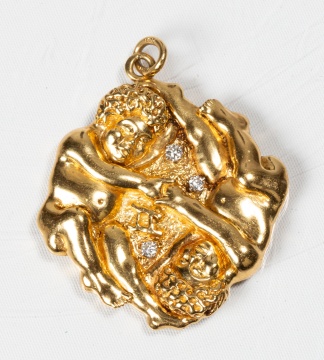 18K Gold and Diamond Gemini Zodiac Pendant