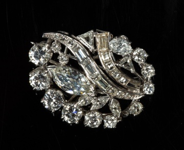 Platinum and Diamond Scroll Brooch