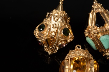 Three Italian Etruscan Revival 18K Gold and Gem-Set Lantern Charms