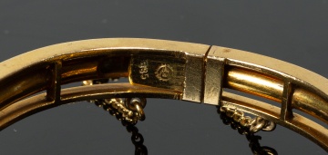 German Jugendstil 14K Gold and Diamond Hinged Bangle