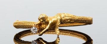 Art Nouveau 14K Gold and Diamond Figural Bangle