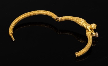 Art Nouveau 14K Gold and Diamond Figural Bangle