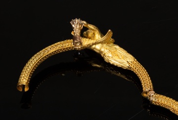 Art Nouveau 14K Gold and Diamond Figural Bangle