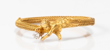 Art Nouveau 14K Gold and Diamond Figural Bangle