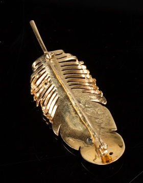 14K Gold, Diamond and Ruby Feather Brooch