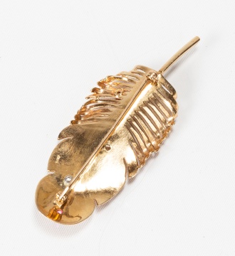 14K Gold, Diamond and Ruby Feather Brooch