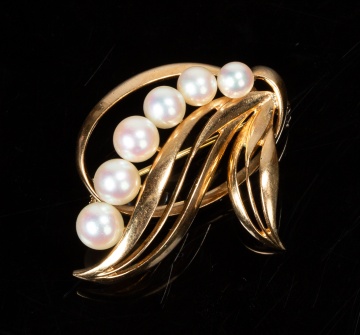 Mikimoto 14K Gold and Cultured Pearl Spray Brooch