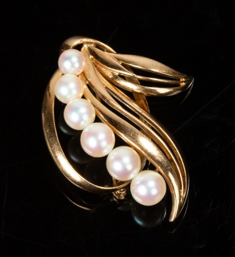 Mikimoto 14K Gold and Cultured Pearl Spray Brooch