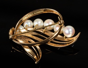 Mikimoto 14K Gold and Cultured Pearl Spray Brooch