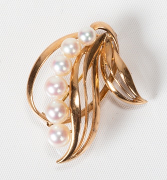 Mikimoto 14K Gold and Cultured Pearl Spray Brooch