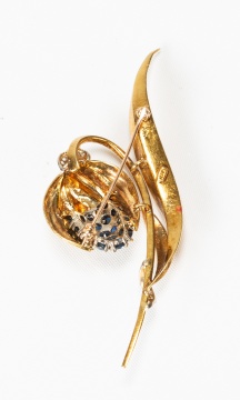 18K Gold, Sapphire and Diamond Flower Brooch