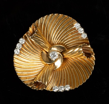 Cartier 14K Gold and Diamond Pinwheel Brooch