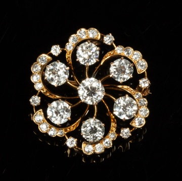 Victorian 14K Gold and Diamond Pinwheel Brooch