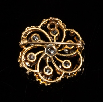 Victorian 14K Gold and Diamond Pinwheel Brooch