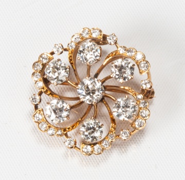 Victorian 14K Gold and Diamond Pinwheel Brooch