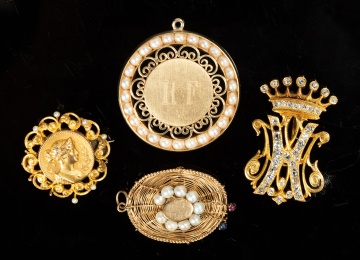 Four 14K Gold Brooches and Pendants