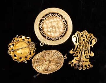 Four 14K Gold Brooches and Pendants