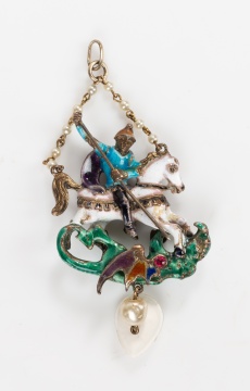 Austro-Hungarian Renaissance Revival Enamel St. George and the Dragon Pendant