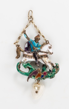 Austro-Hungarian Renaissance Revival Enamel St. George and the Dragon Pendant