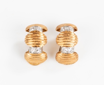 Pair of Fontana, Rome, 18K Gold and Diamond Earclips