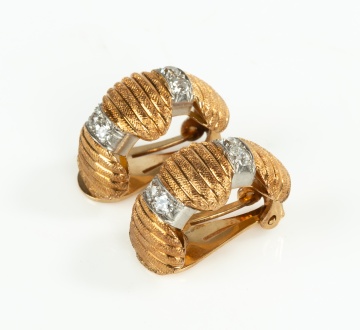 Pair of Fontana, Rome, 18K Gold and Diamond Earclips