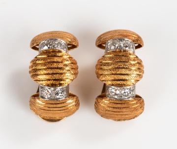 Pair of Fontana, Rome, 18K Gold and Diamond Earclips