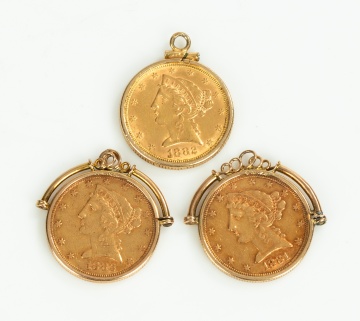 Three U.S. Liberty Head Five Dollar Gold Coin Pendants