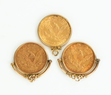 Three U.S. Liberty Head Five Dollar Gold Coin Pendants