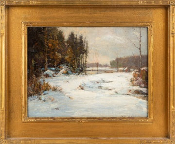 Frank W. Loven (American, 1868-1941) Winter Stream with Cabin, 1922