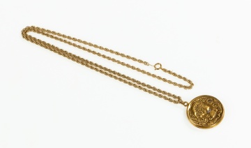 Art Nouveau 14K Gold and Diamond Locket on Chain