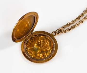 Art Nouveau 14K Gold and Diamond Locket on Chain