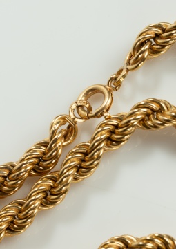 Italian 18K Gold Long Rope Chain Necklace