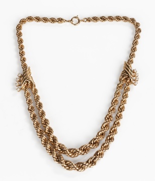 14K Gold Rope Swag Necklace with Seed Pearls