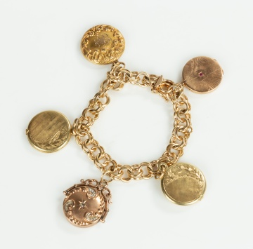14K Gold Charm Bracelet with Five Lockets